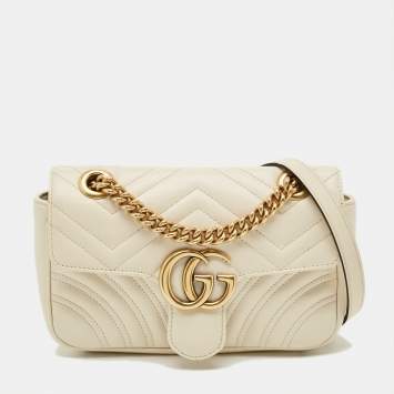 مملوكة مسبقًا Gucci GG Marmont Flap Mini Ivory Matelassé Leather Shoulder Bag