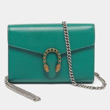 مملوكة مسبقًا Gucci Crystal Dionysus Green Leather Wallet On Chain
