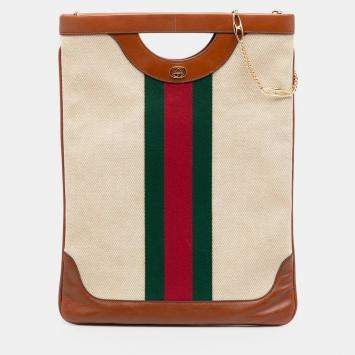 Pre Owned Gucci Brown Canvas Web Satchel