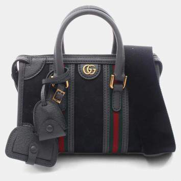 مملوكة مسبقًا حقيبة قوتشي أوفيديا جي جي قماش وجلد أسود رمادي