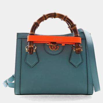 مملوكة مسبقًا Gucci Small Blue Calfskin Bamboo Diana Tote Bag