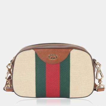 Pre Owned Gucci Beige Canvas Vintage GG Web Crossbody Bag