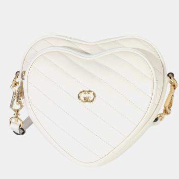 مملوكة مسبقًا Gucci Creme Matelasse Calfskin Diagonal Mini Interlocking G Heart Bag