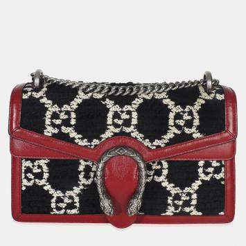 مملوكة مسبقًا Gucci Black White Red Tweed GG Monogram Medium Dionysus Shoulder Bag