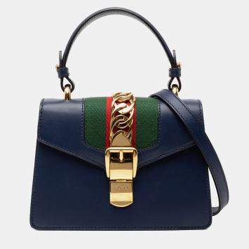 Pre Owned Gucci Blue Mini Leather Sylvie Satchel