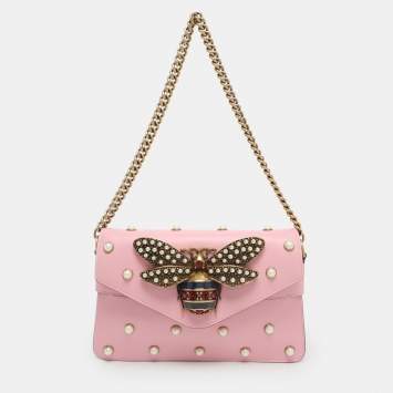 مملوكة مسبقًا حقيبة كتف غوتشي برودواي بيرلي بي صغيرة جلد زهري