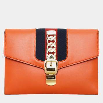 Pre Owned حقيبة كلتش غوتشي سيلفي جلد برتقالي GHW