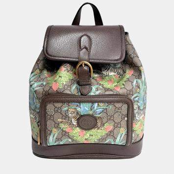 Pre Owned Gucci Brown PVC Tiger Interlocking Backpack