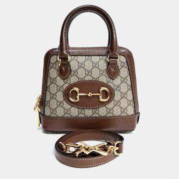 Pre Owned Gucci Beige/Brown Coated Canvas Horsebit 1955 Mini Top Handle Bag