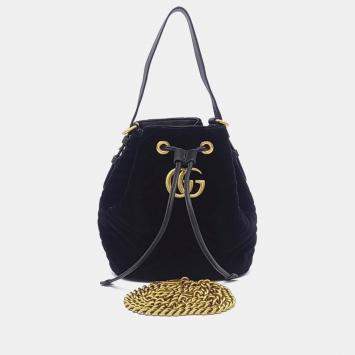 Pre Owned Gucci Black Suede and Velvet Marmont Velvet Bucket Bag