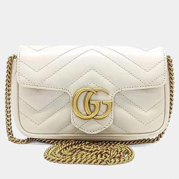 مملوكة مسبقًا Gucci White Leather Matrasse Super Mini Crossbody Bag