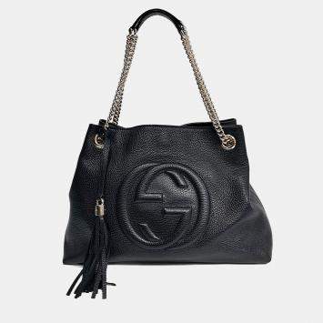مملوكة مسبقًا Gucci Black Leather Tassel Chain Shoulder Bag