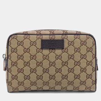 Pre Owned Gucci Beige Brown Canvas Jacquard Hip Sack