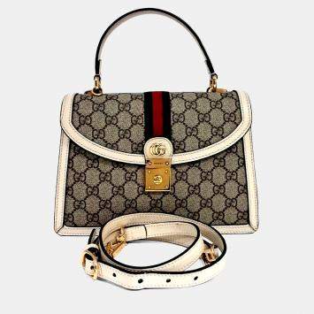 مملوكة مسبقًا حقيبة غوتشي "أوفيديا" بمقبض علوي جلد وبولي فينيل كلوريد بني وبيج