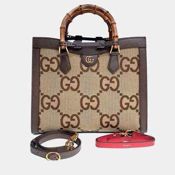 مملوكة مسبقًا Gucci Brown Fabric Diana Tote and Shoulder Bag