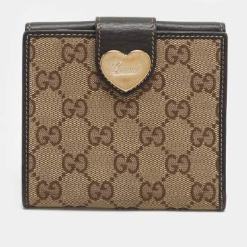 Pre Owned Gucci Heart Beige/Brown GG Canvas and Leather Wallet