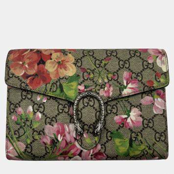 Pre Owned Gucci Beige/Maroon Gg Supreme Blooms Canvas And Suede Mini Dionysus Shoulder Bag