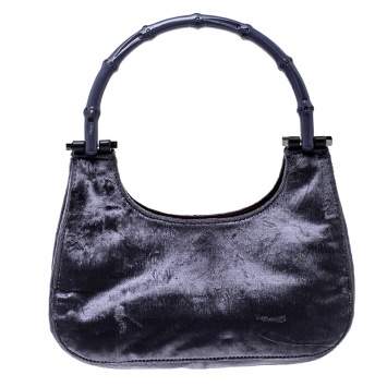 Pre Owned Gucci Purple Velvet Bamboo Top Handle Bag