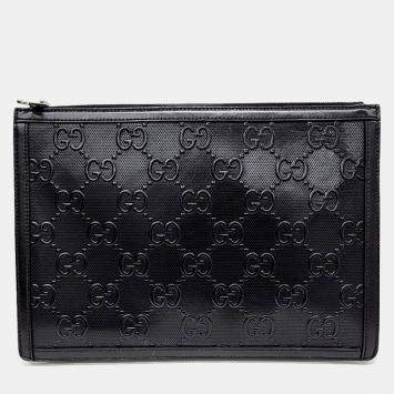 Pre Owned Gucci Black Leather GG Embossed Clutch (646449)