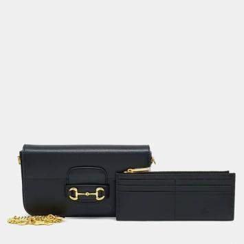 مملوكة مسبقًا Gucci Black Leather Horsebit 1955 Mini Chain Shoulder Bag (752002)