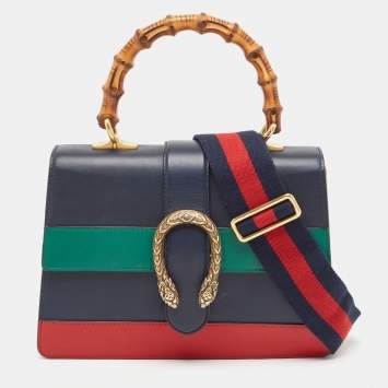 Pre Owned Gucci Tricolor Leather Medium Dionysus Bamboo Top Handle Bag