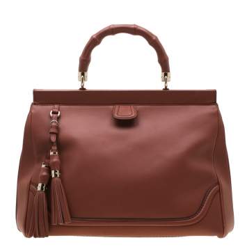 مملوكة مسبقًا Gucci Solid Peach Leather Bold Bamboo Top Handle Bag