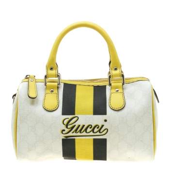 Pre Owned Gucci White/Yellow GG Supreme Canvas Small Web Joy Boston Bag