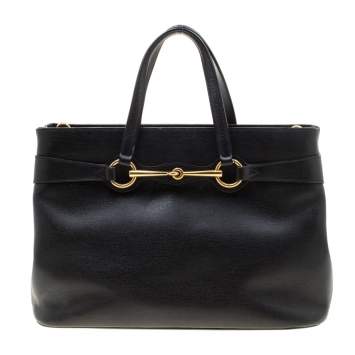مملوكة مسبقًا Gucci Black Leather Medium Bright Bit Top Handle Bag
