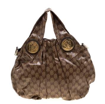 Pre Owned Gucci Brown GG crystal Canvas Small Hysteria Hobo