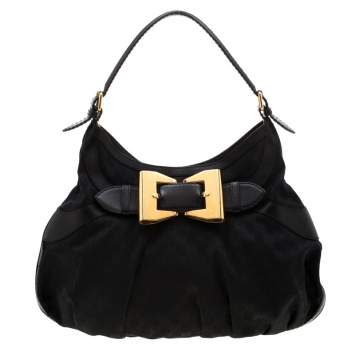 Pre Owned Gucci Black GG Canvas and Leather Queen Hobo