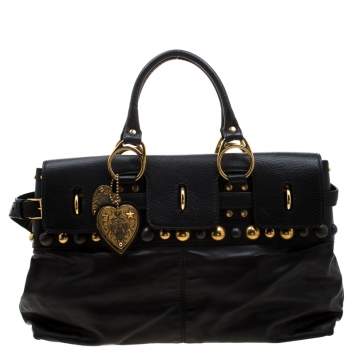Pre Owned Gucci Black Leather Babouska Belted Tote