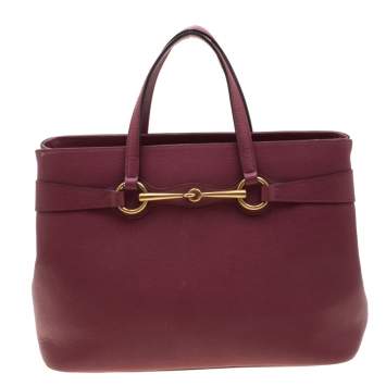 Pre Owned Gucci Cinnamon Pink Leather Bright Bit Tote