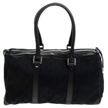 Pre Owned Gucci Black GG Canvas and Leather Boston Bag 