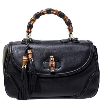 مملوكة مسبقًا Gucci Black Leather Large New Bamboo Tassel Top Handle Bag