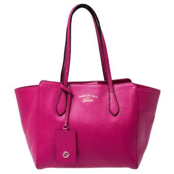 Pre Owned Gucci Magenta Leather Swing Small Tote
