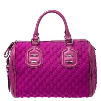 Pre Owned Gucci Magenta GG Neoprene and Leather Medium Techno Tag Boston Bag