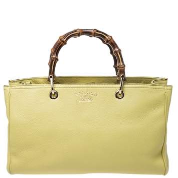 Pre Owned Gucci Yellow Small Bamboo Tote