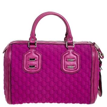 Pre Owned Gucci Magenta Guccissima Neoprene and Leather Medium Techno Tag Boston Bag