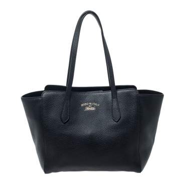 Pre Owned Gucci Black Leather Small Swing Tote