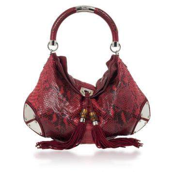 Pre Owned Gucci Gold Red Python Large Babouska Indy Top Handle Bag