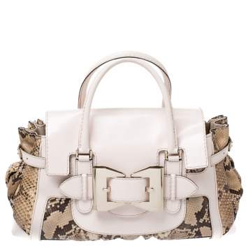 Pre Owned Gucci Beige/Brown Python and Leather Large Queen Satchel