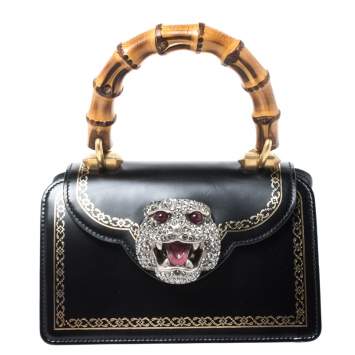 مملوكة مسبقًا Gucci Black Leather Small Thiara Bamboo Top Handle Bag