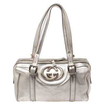 مملوكة مسبقًا Gucci Metallic Gold Leather Dialux Britt Boston Bag