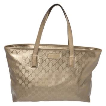 Pre Owned Gucci Gold GG Imprime Canvas and Leather Shopper Tote