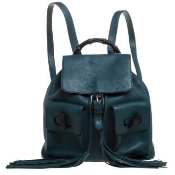 Pre Owned Gucci Dark Green Leather Bamboo Sac Backpack 