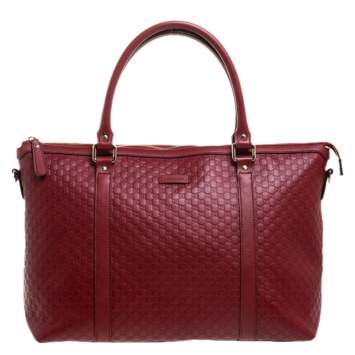 Pre Owned Gucci Red Microguccissima Leather Margaux Tote