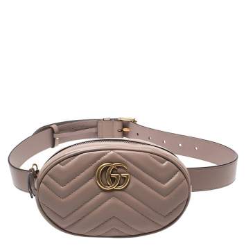 Pre Owned Gucci Biege Matelasse Leather GG Marmont Belt Bag 