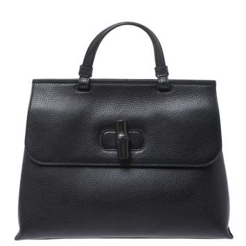 مملوكة مسبقًا Gucci Black Leather Medium Bamboo Daily Top Handle Bag