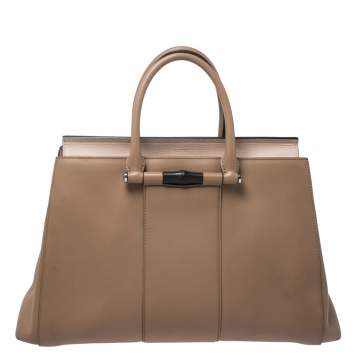 Pre Owned Gucci Beige Leather Lady Bamboo Top Handle Bag