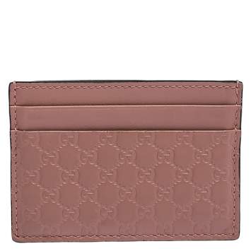 Pre Owned Gucci Pink Microguccissima Leather Card Holder